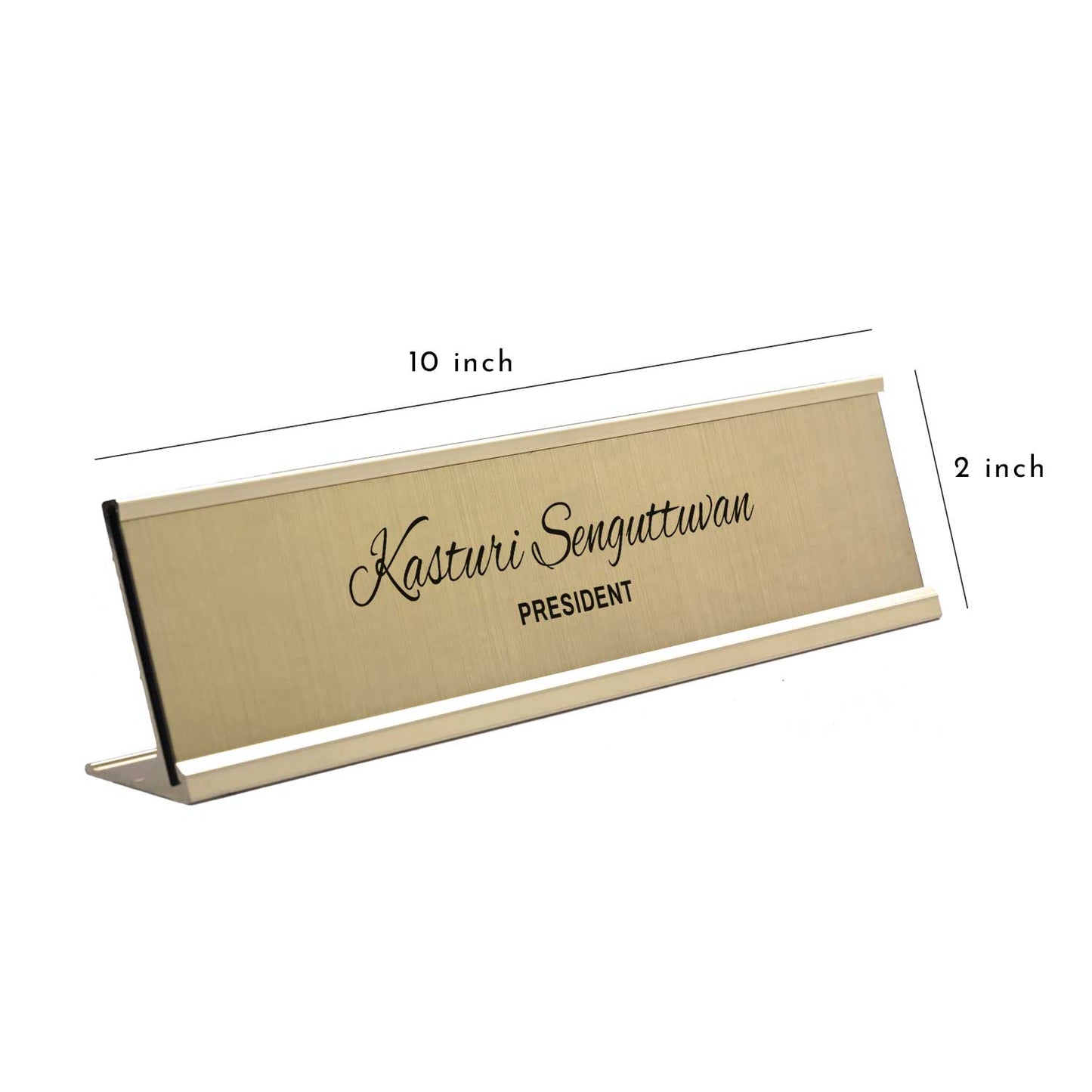 Slimline Classic Desk Name Plate - Gold Stand, Gold Insert