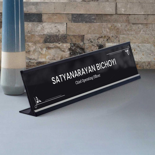 Slimline Royale Desk Name Plate - Black Stand, Black Insert