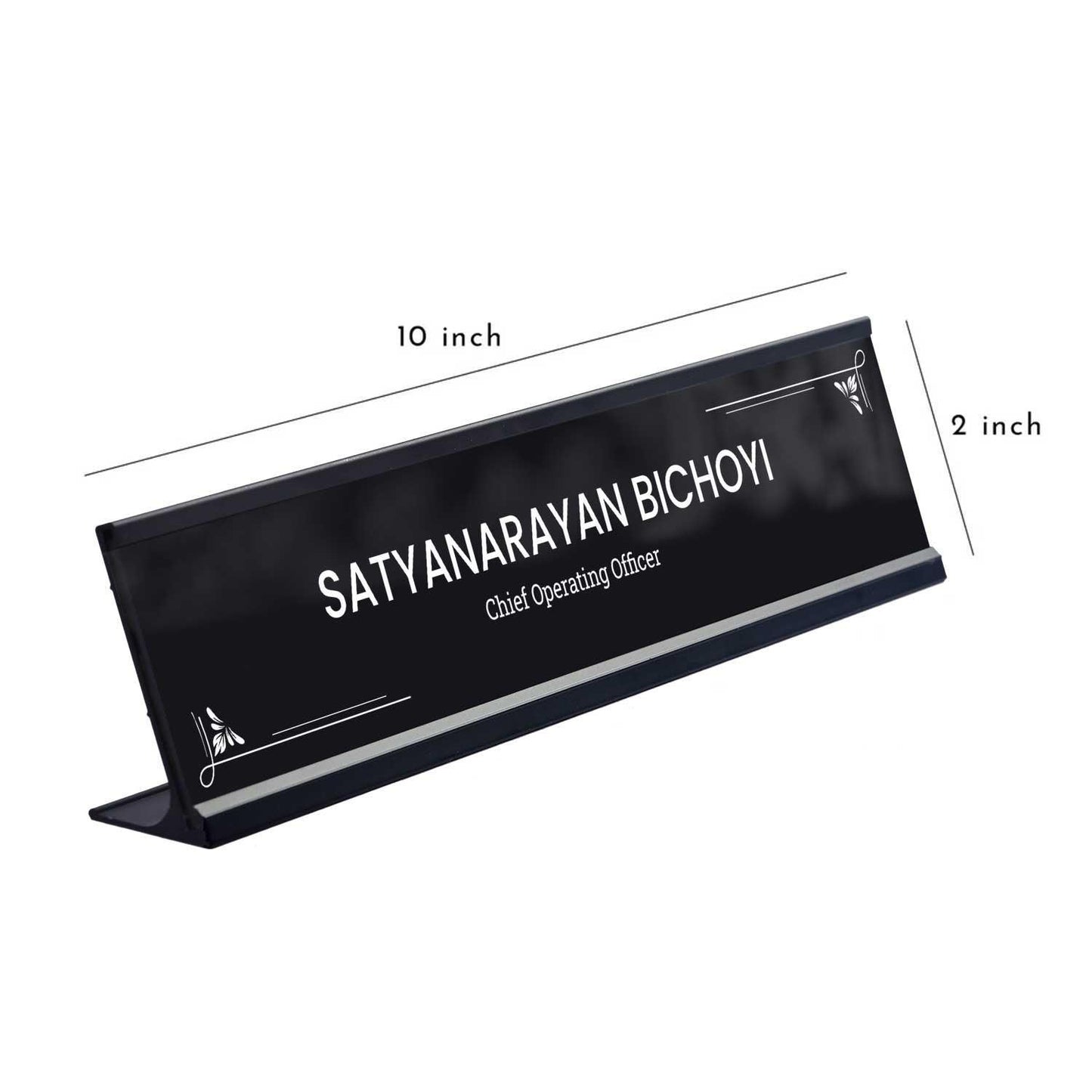 Slimline Royale Desk Name Plate - Black Stand, Black Insert