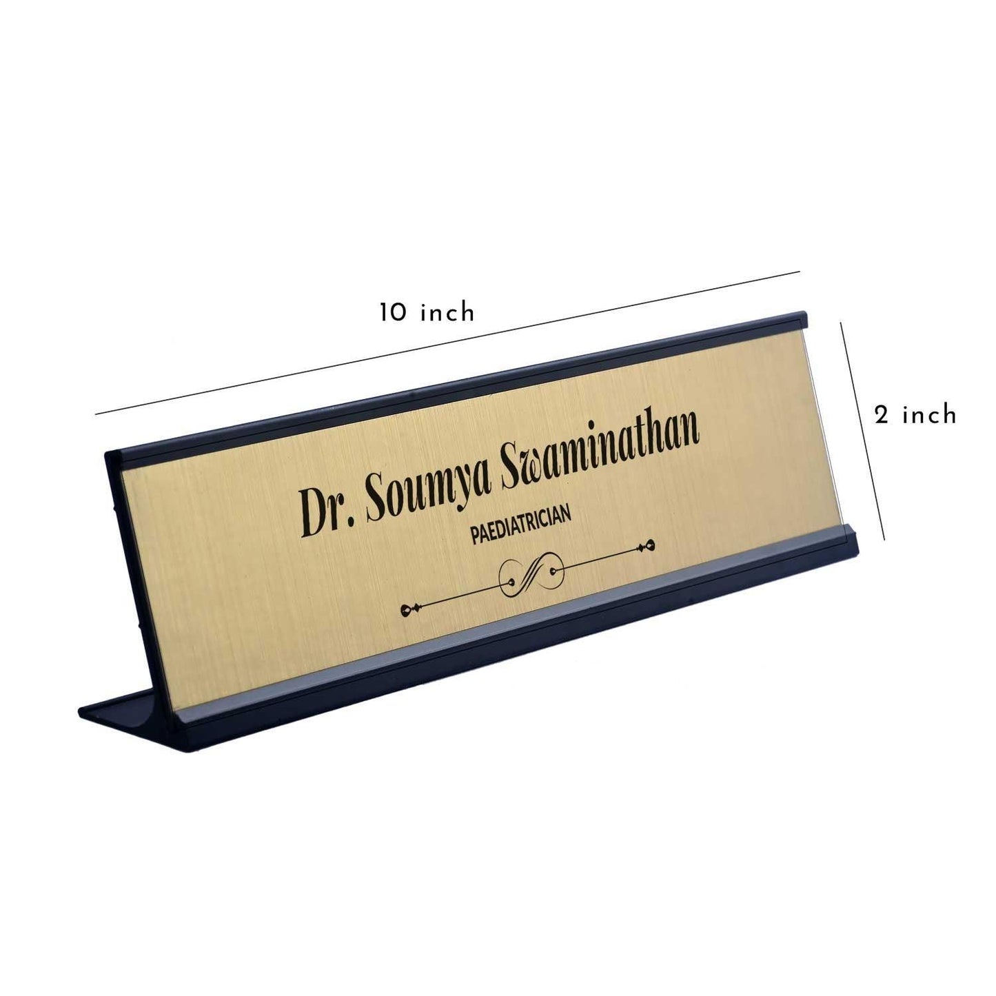 Slimline Royale Desk Name Plate - Black Stand, Gold Insert