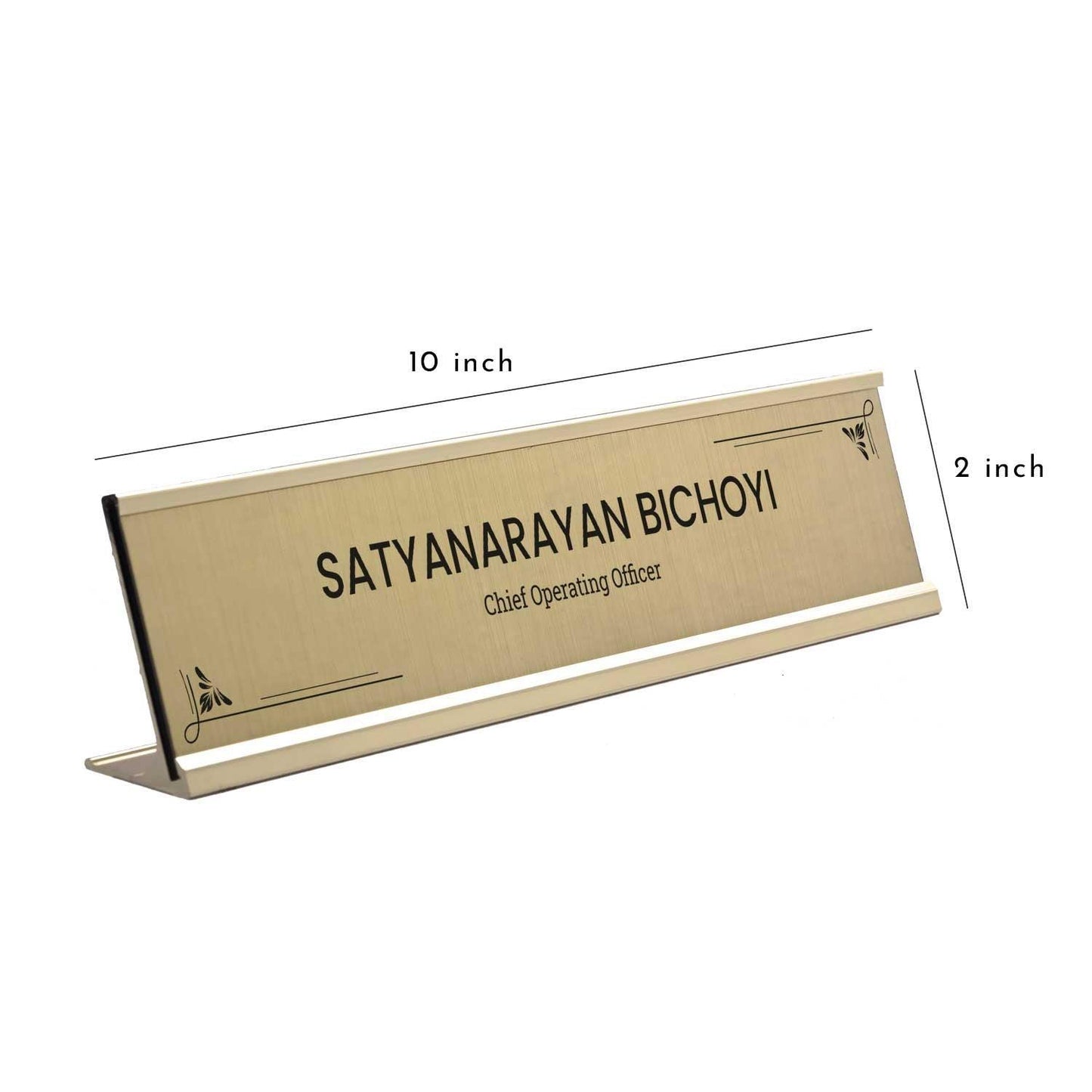 Slimline Royale Desk Name Plate - Gold Stand, Gold Insert