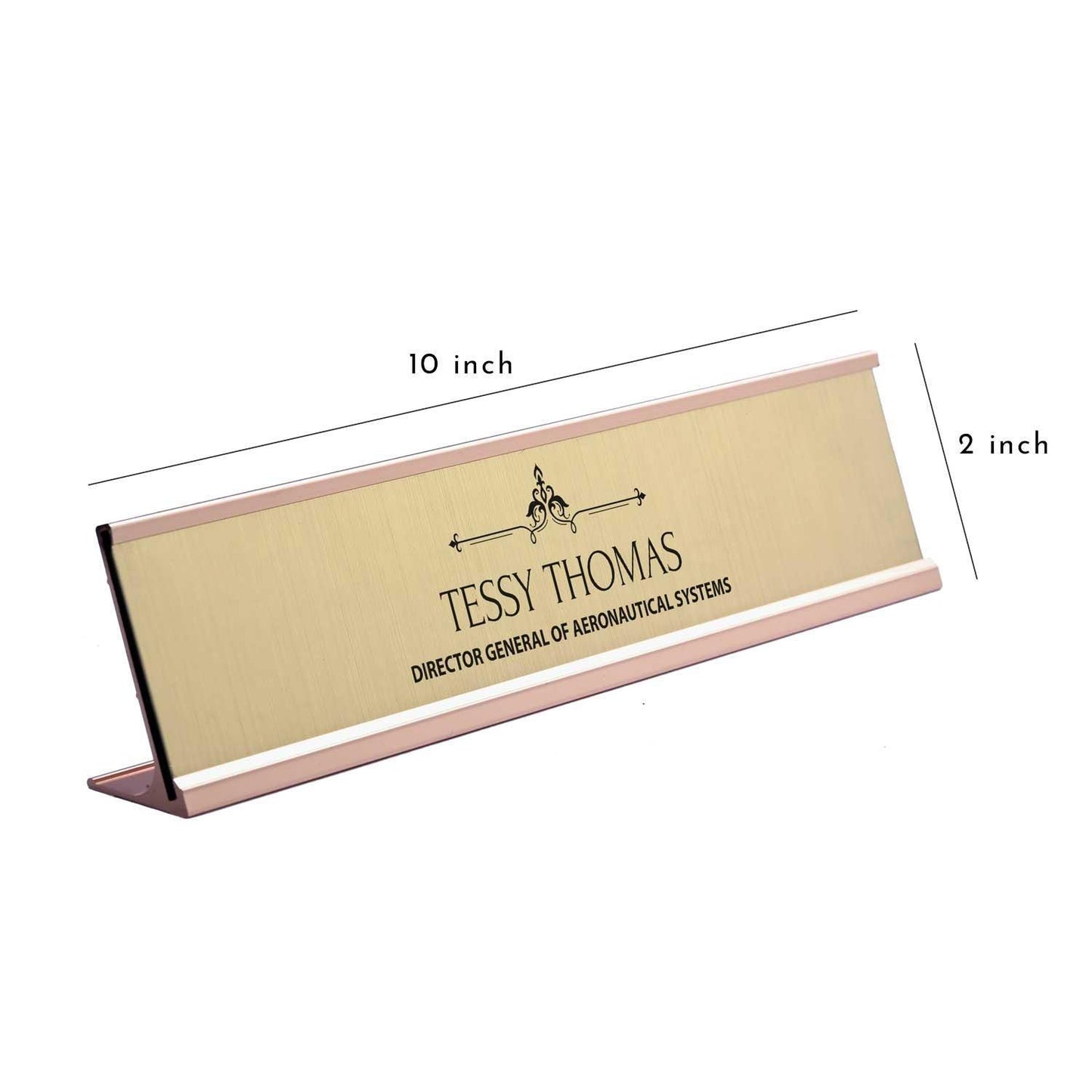 Slimline Royale Desk Name Plate - Rose Gold Stand, Gold Insert