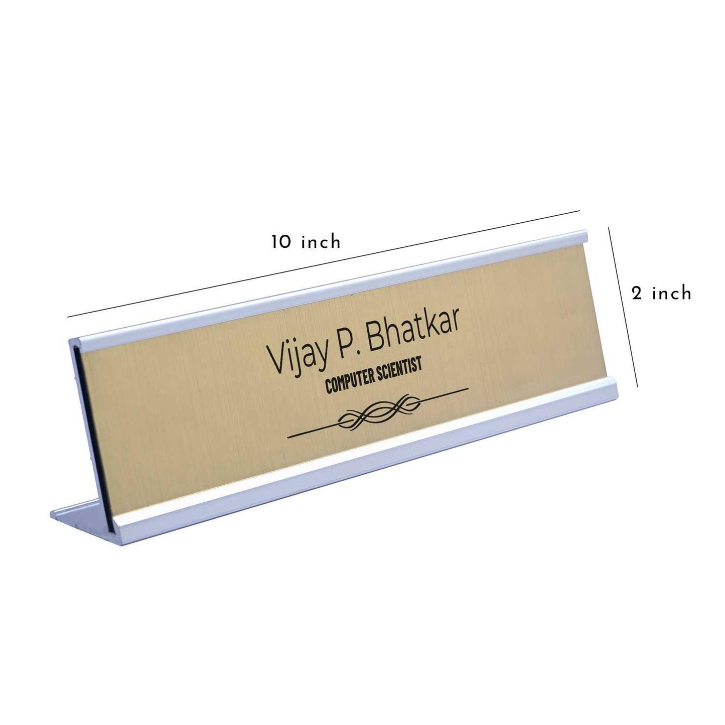 Slimline Royale Desk Name Plate - Silver Stand, Gold Insert