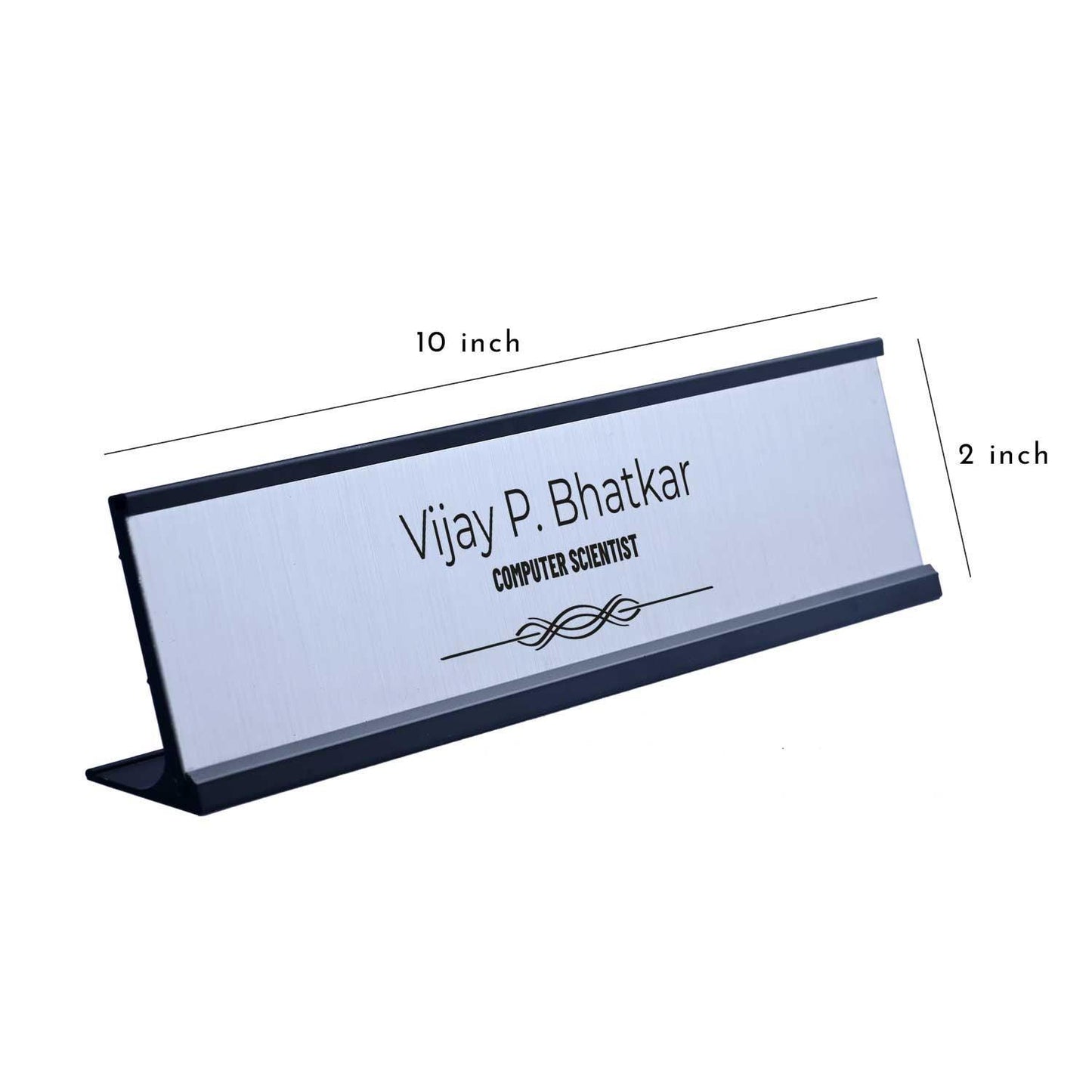 Slimline Royale Desk Name Plate - Black Stand, Silver Insert