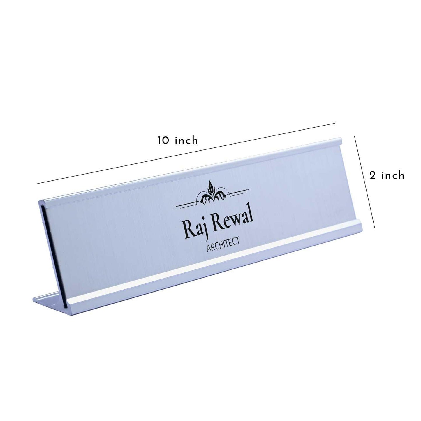 Slimline Royale Desk Name Plate - Silver Stand, Silver Insert