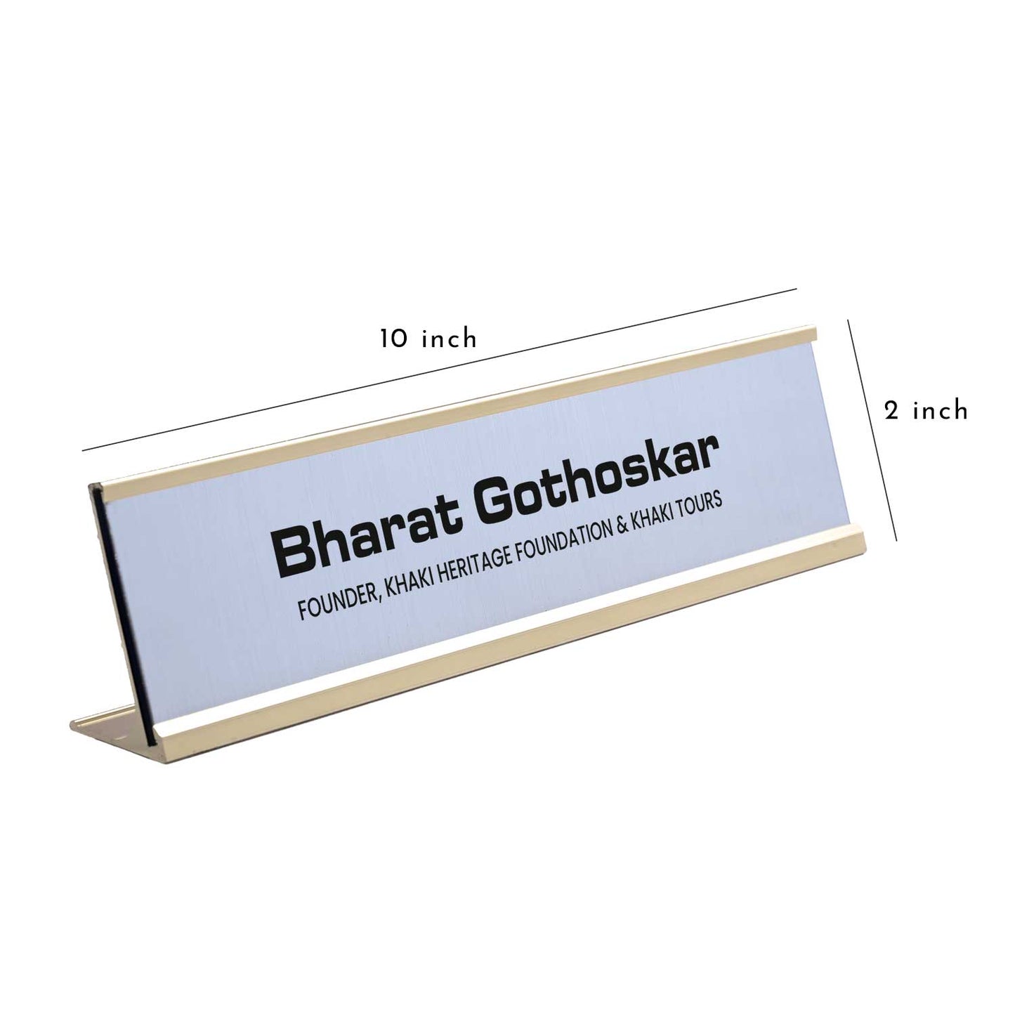 Slimline Classic Desk Name Plate - Gold Stand, Silver Insert