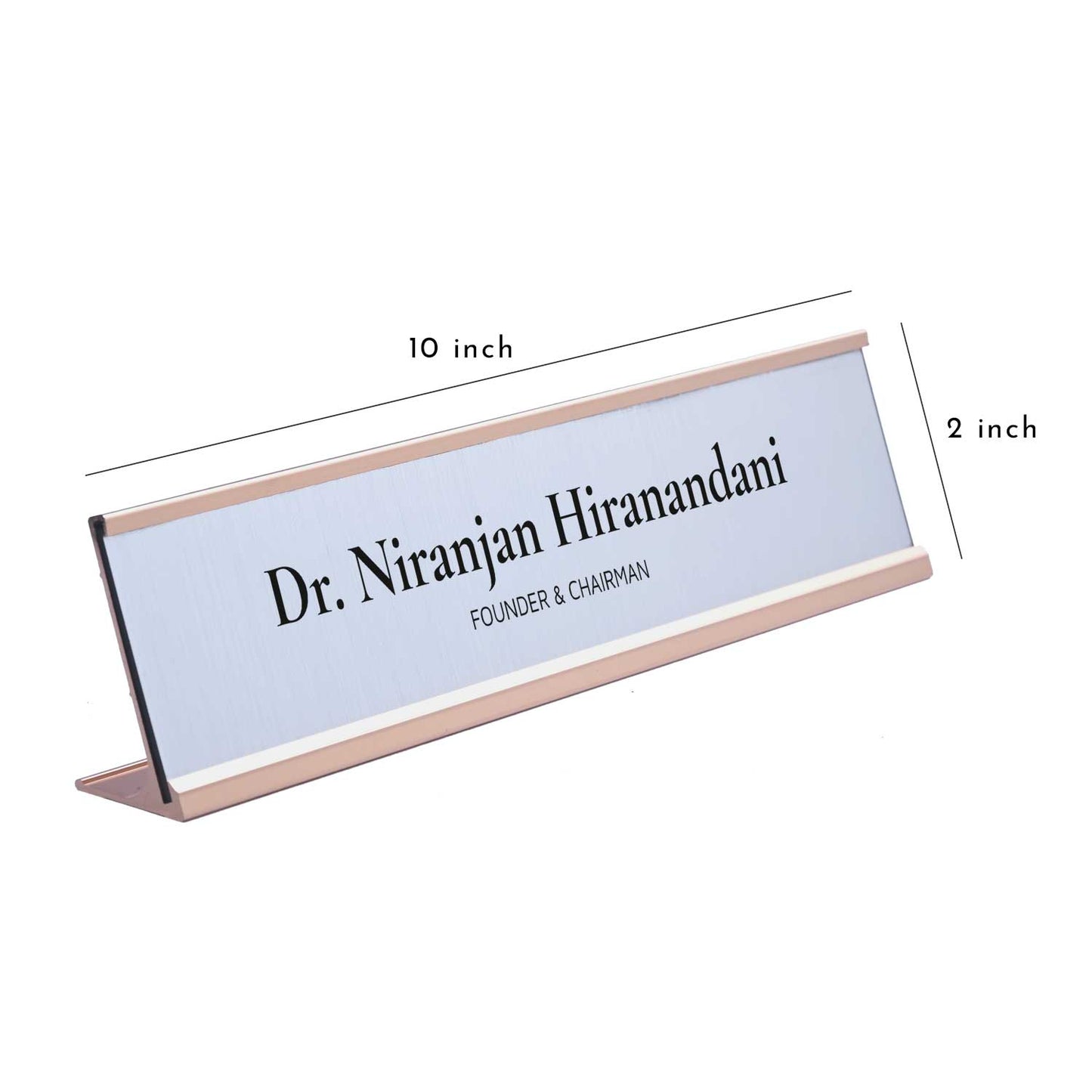 Slimline Classic Desk Name Plate - Rose Gold Stand, Silver Insert