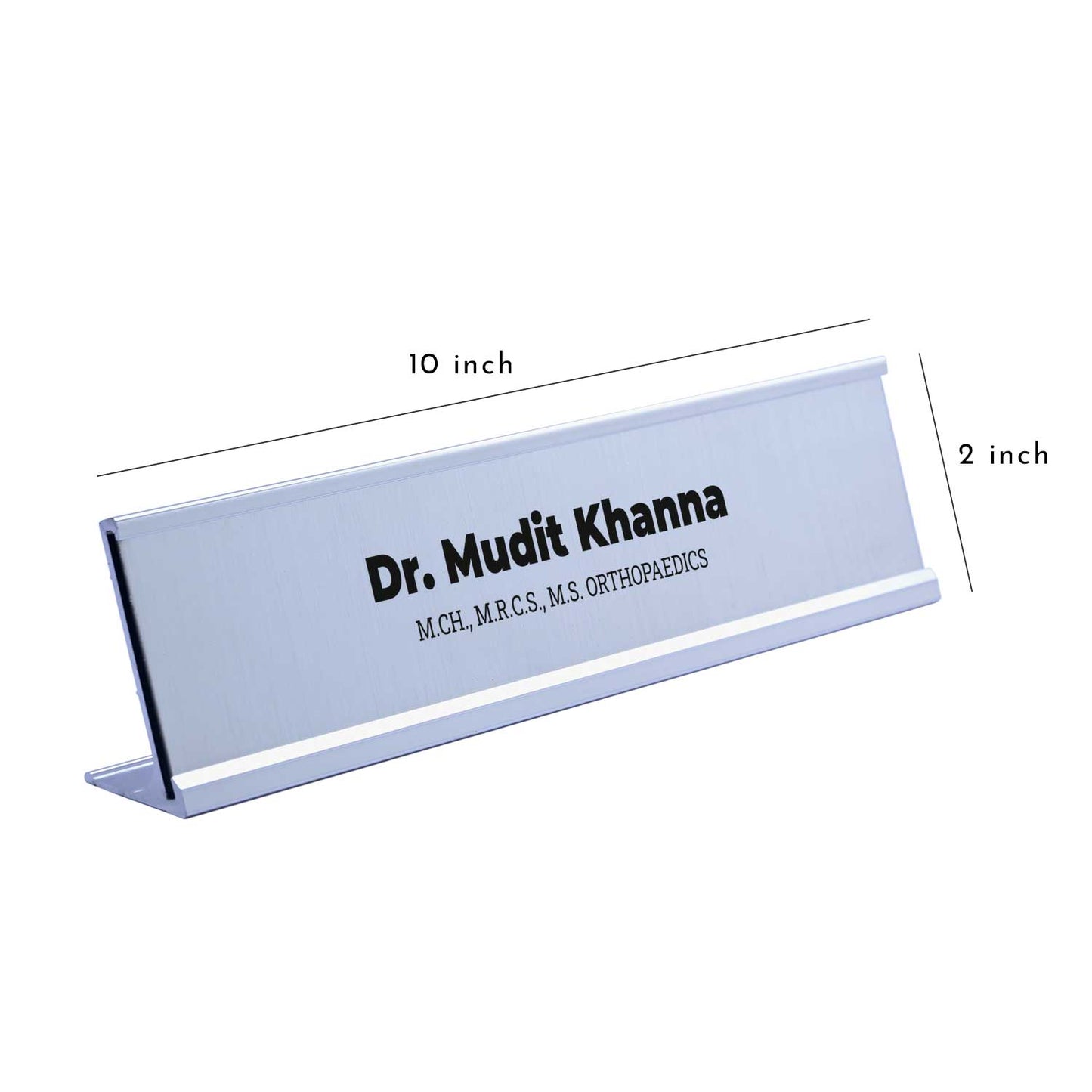 Slimline Classic Desk Name Plate - Silver Stand, Silver Insert