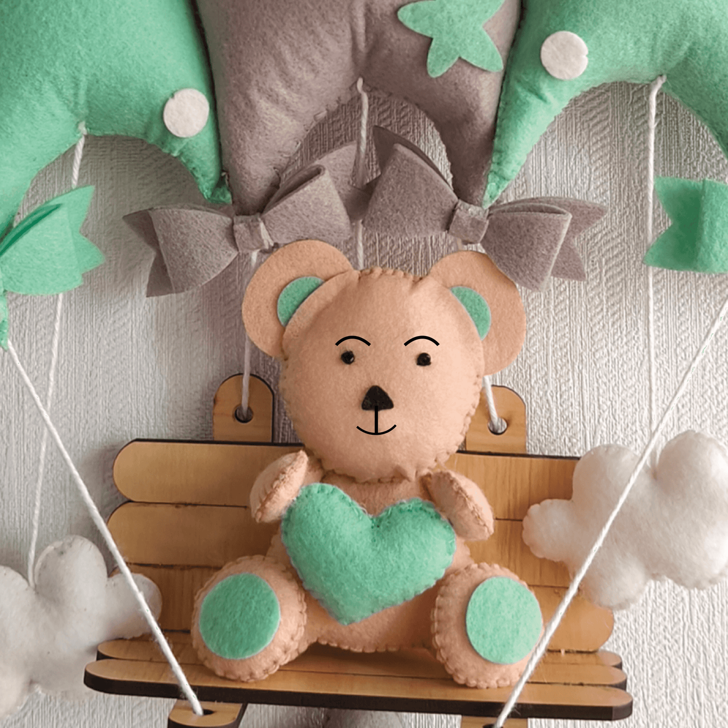Minty Green Teddy On a Swing Name Hanging