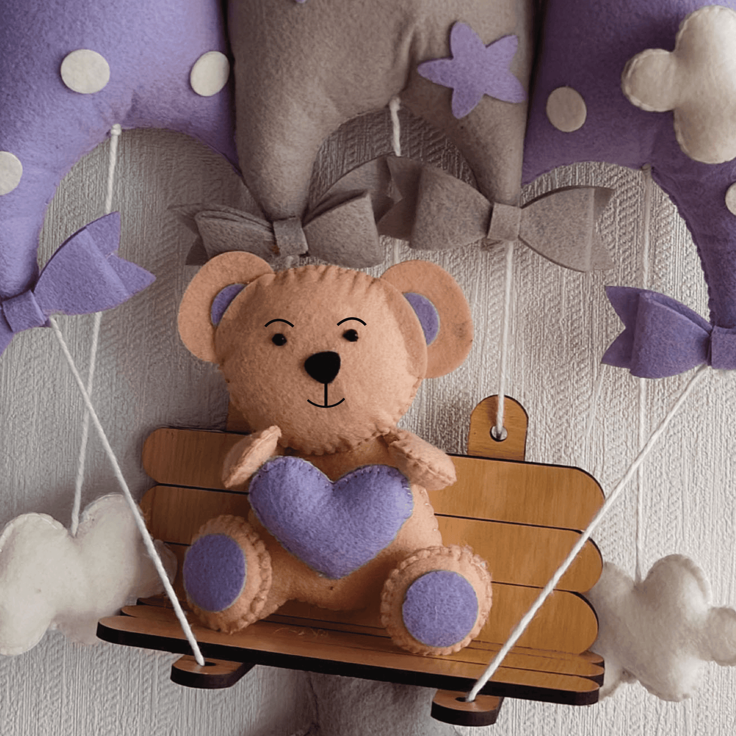 Dreamy Lavender Teddy On a Swing Name Hanging