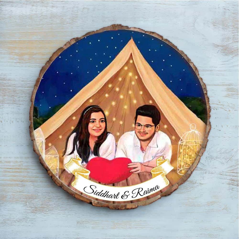 Photo Caricature Nameplate - Holiday Couple - Starry Night