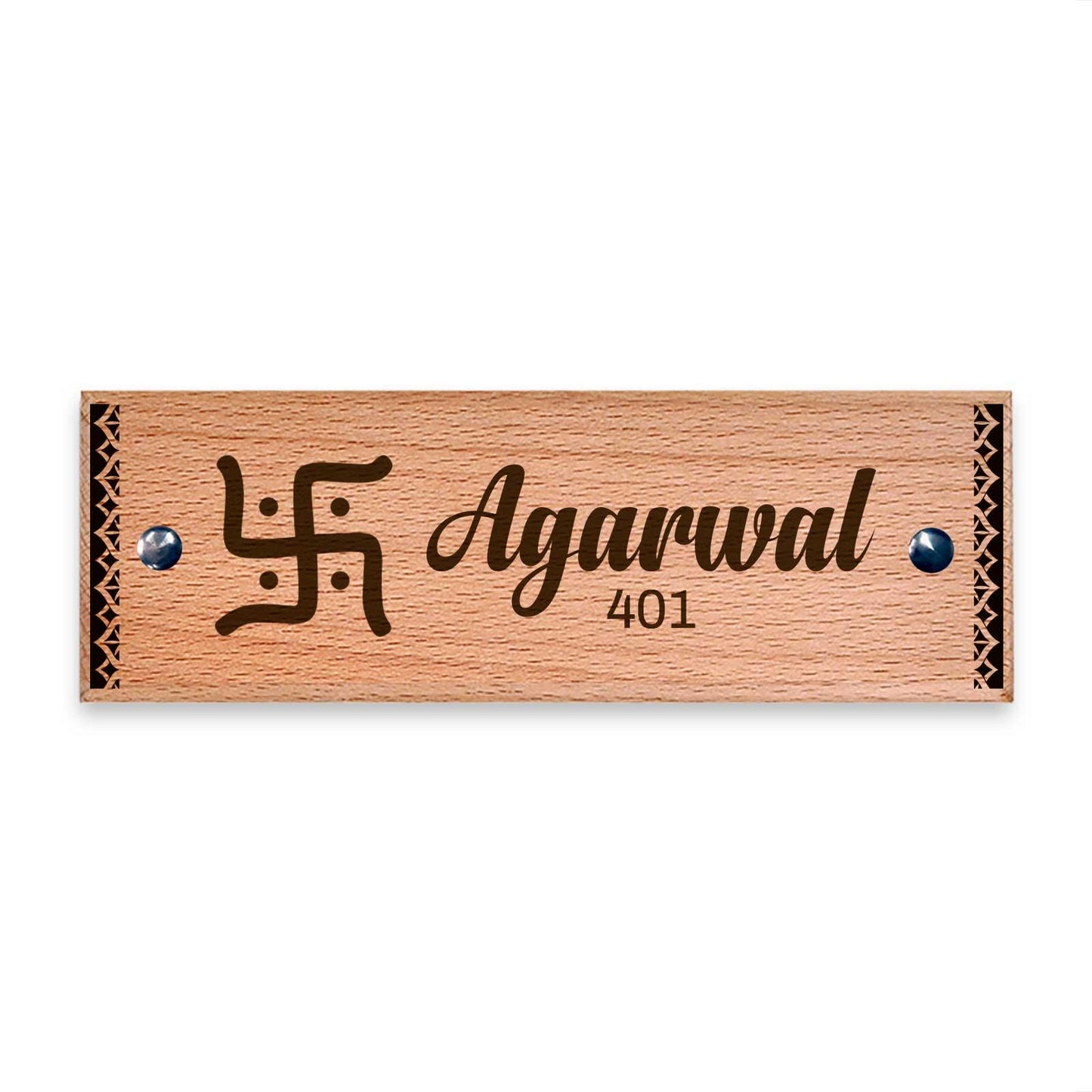 Swastika - Wooden Name Plate - Housenama