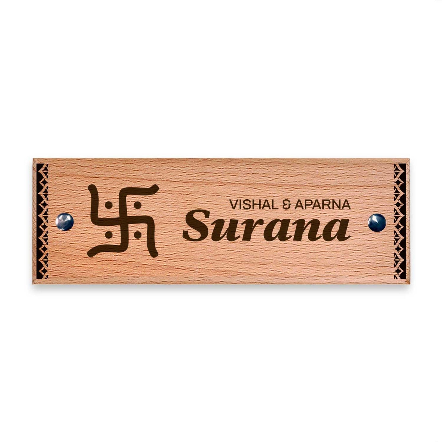 Swastika - Wooden Name Plate - Housenama