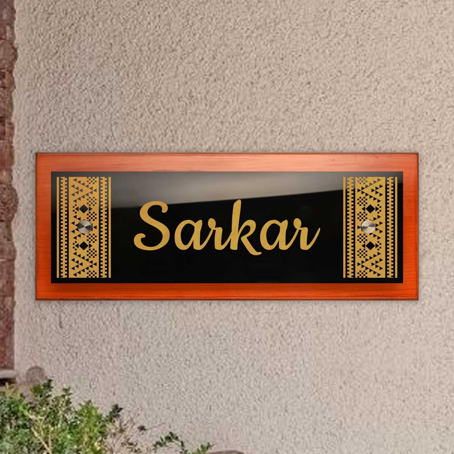 Teak Float Name Plate - Ikat - Housenama