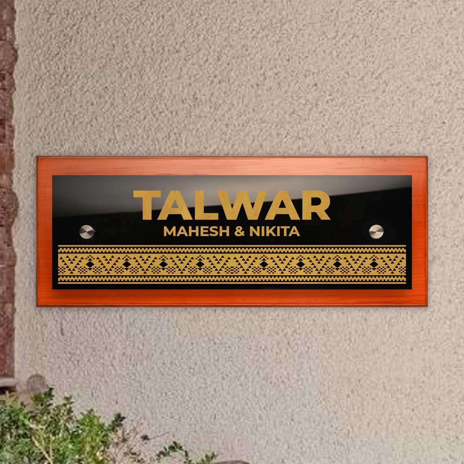 Teak Float Name Plate - Ikat - Housenama