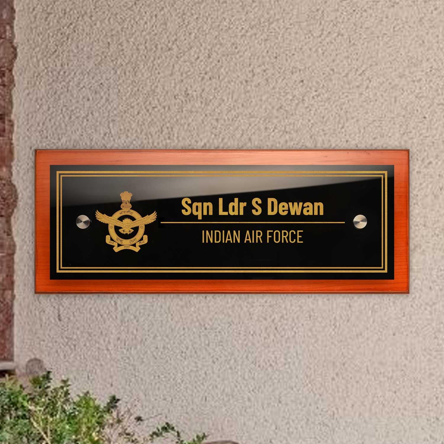 Teak Float Name Plate - Indian Air Force - Housenama