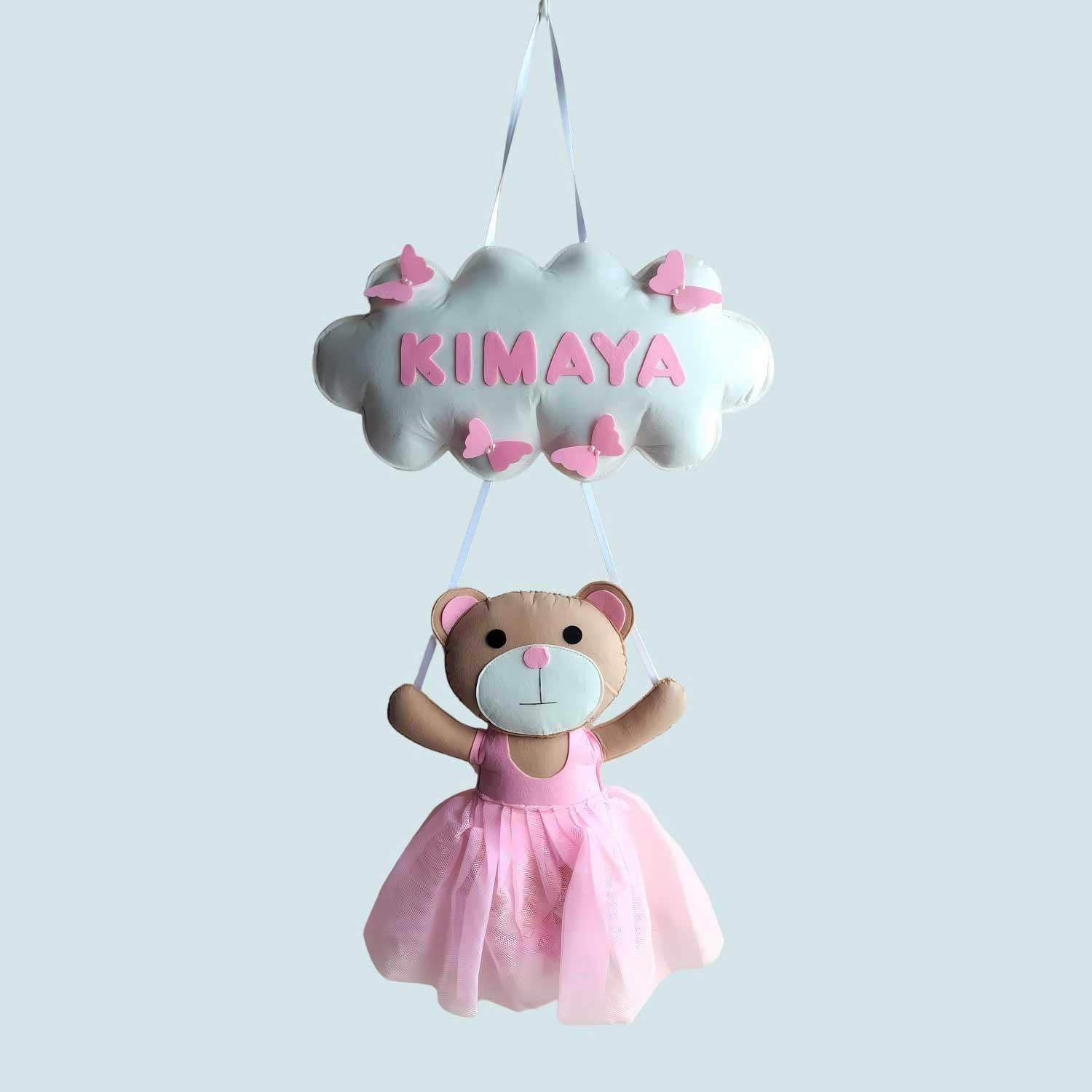 Teddy Doll Cloud-themed Name Plate for Children - Housenama