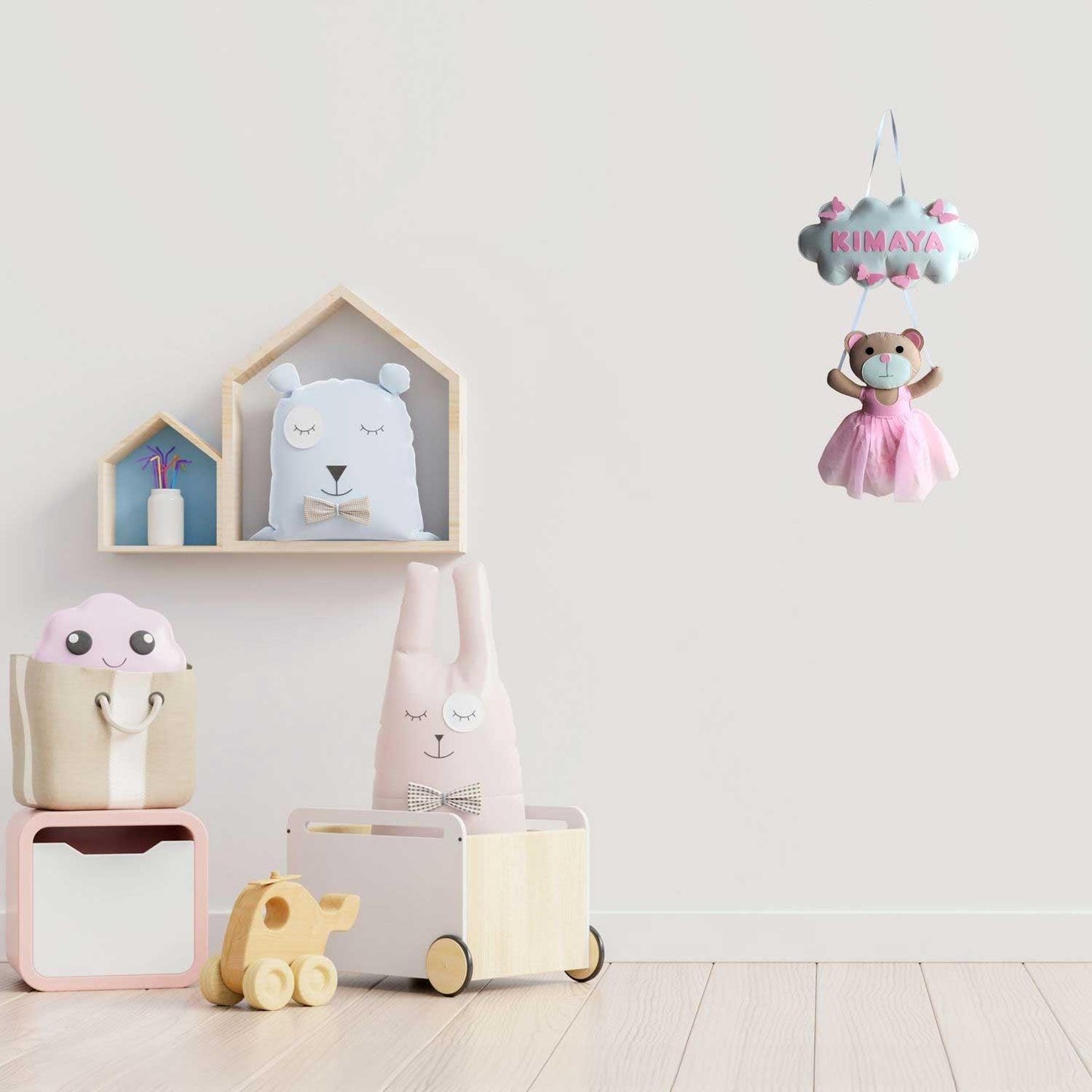 Teddy Doll Cloud-themed Name Plate for Children - Housenama