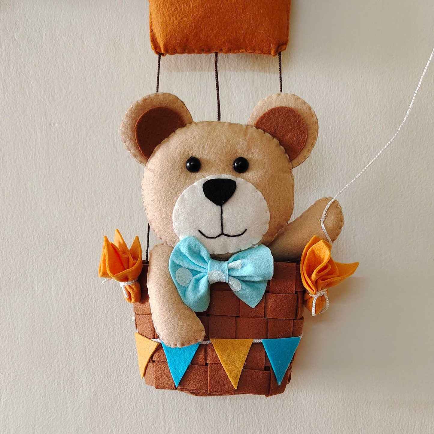 Teddy in a Hot Air Balloon - Felt Name Plate