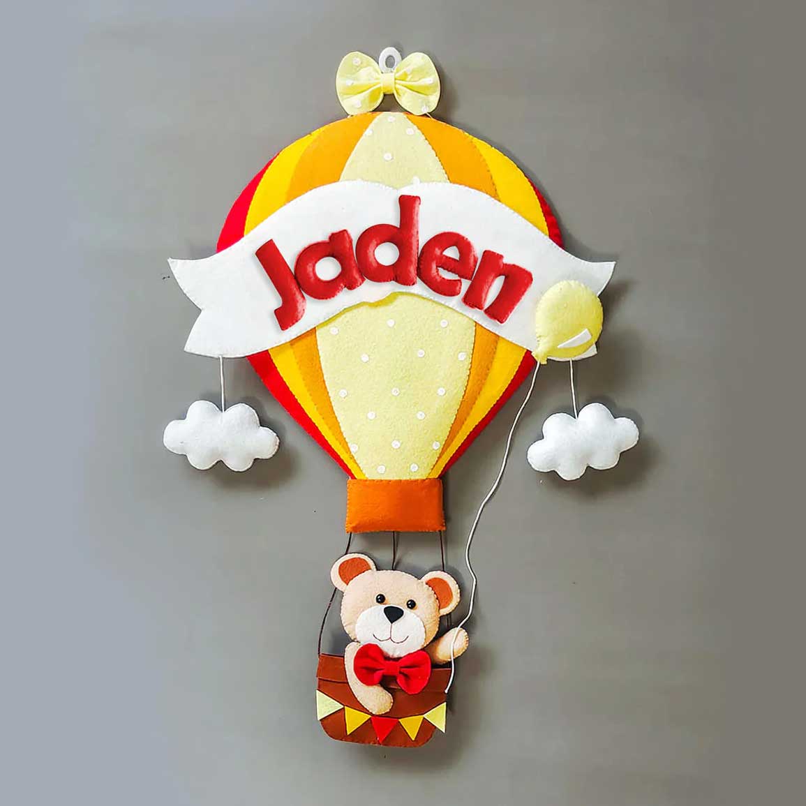 Teddy in a Hot Air Balloon - Felt Name Plate