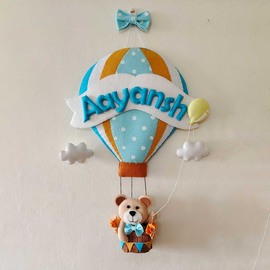 Teddy in a Hot Air Balloon - Felt Name Plate