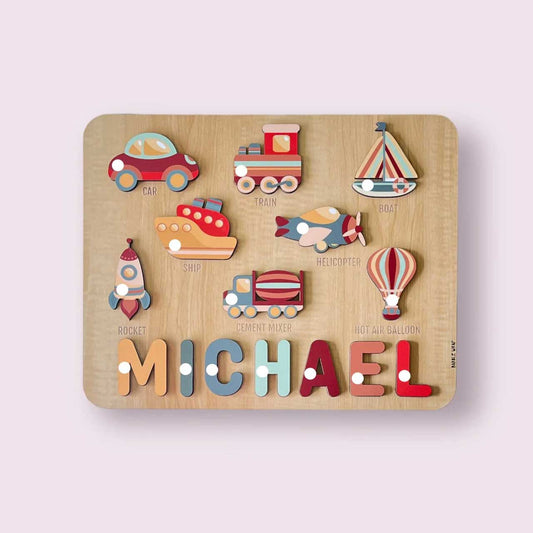 Transport-themed Personalised Wooden Name Puzzle