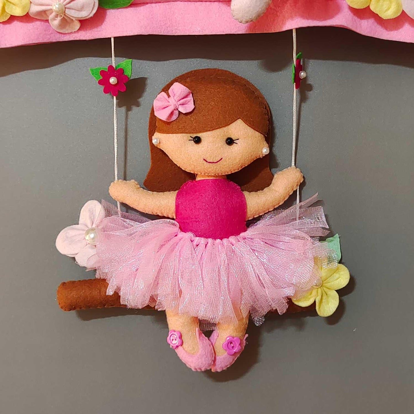 Girl on Swing - Felt Pillow Name Plate for Girls