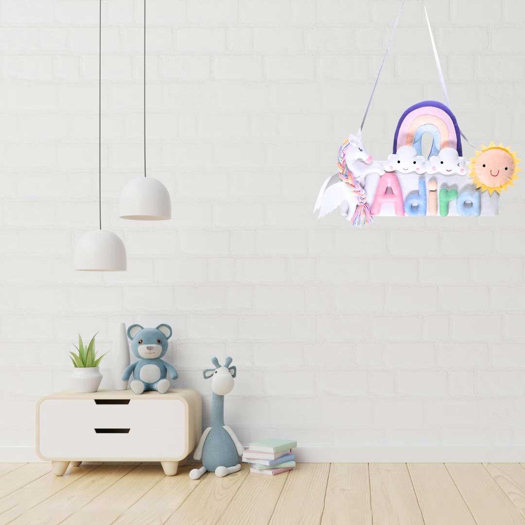 Unicorn Dreams - Hanging Name Plate for Children - Housenama