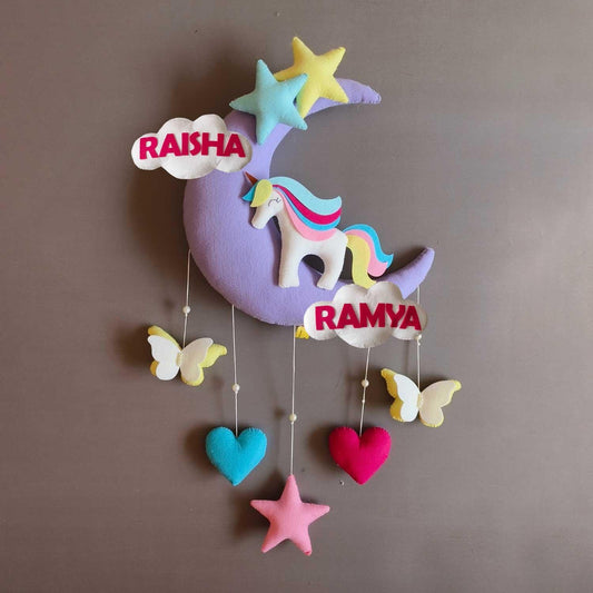 Unicorn on the Moon - Felt Name Plate for Siblings