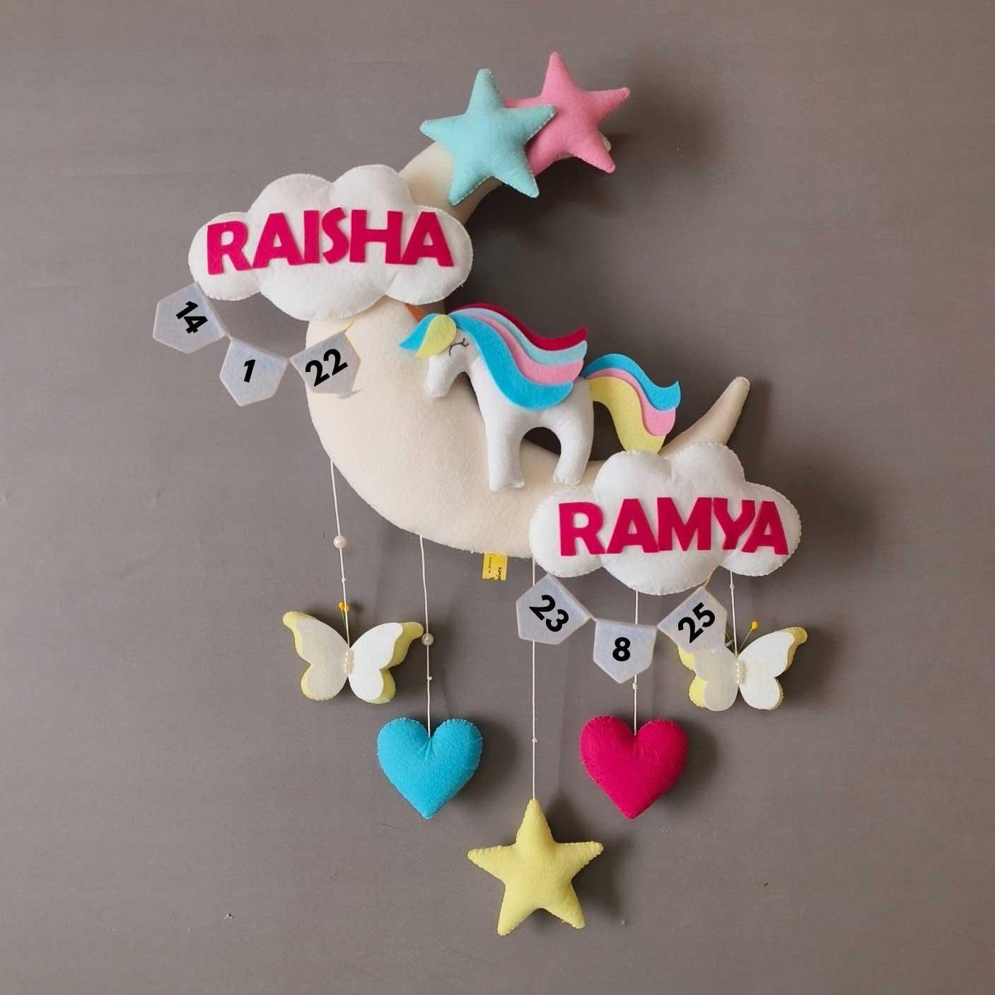 Unicorn on the Moon - Felt Name Plate for Siblings