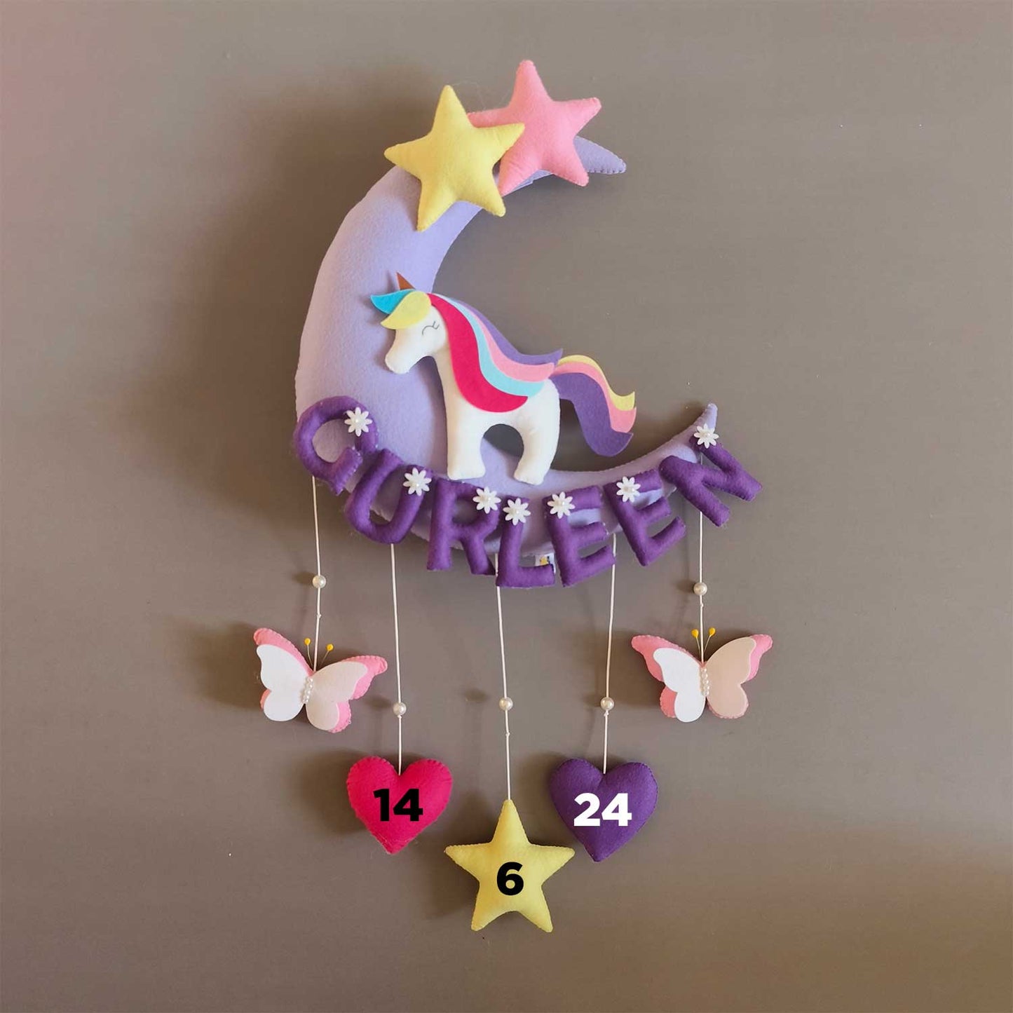 Unicorn on the Moon - Felt Name Plate