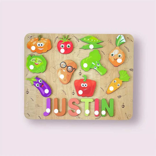 Vegetable-themed Personalised Wooden Name Puzzle