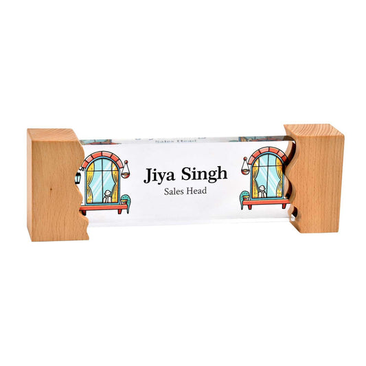 Arched Windows Desk Name Plate with Wooden Stand - Housenama