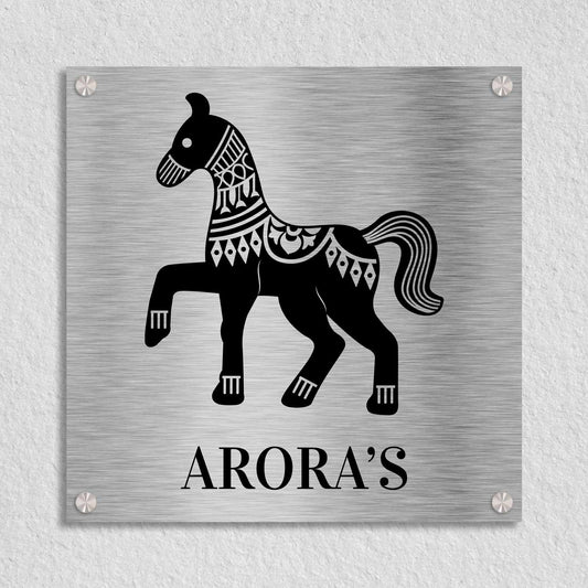 Ashwa (Bidri) - Stainless Steel Name Plate - Housenama