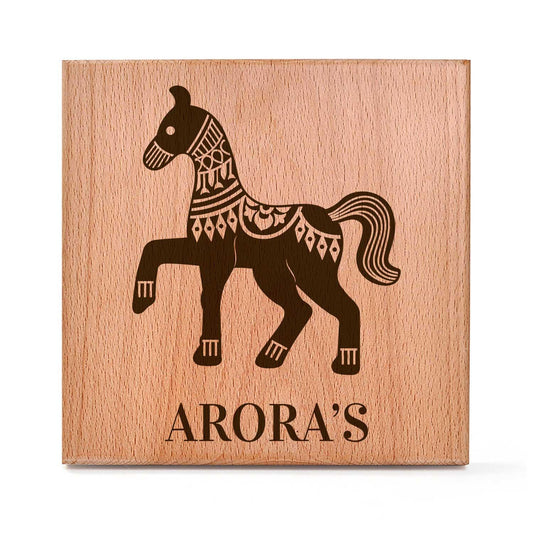 Ashwa (Bidri) - Wooden Name Plate - Housenama