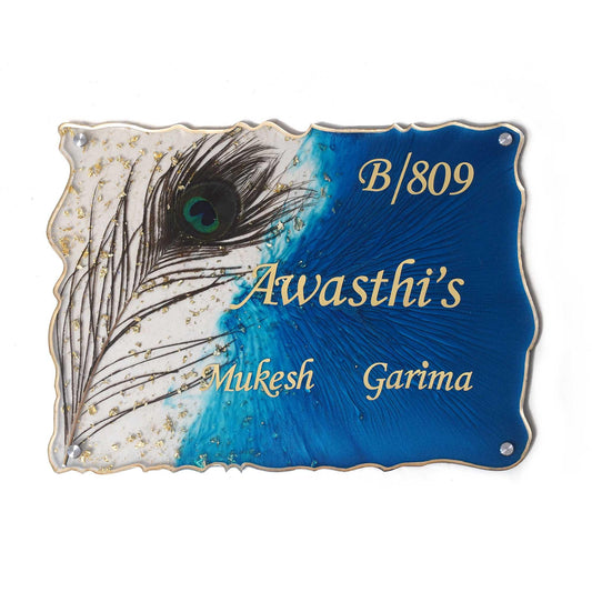 Bankapura - Resin Nameplate with Peacock Feather - Housenama