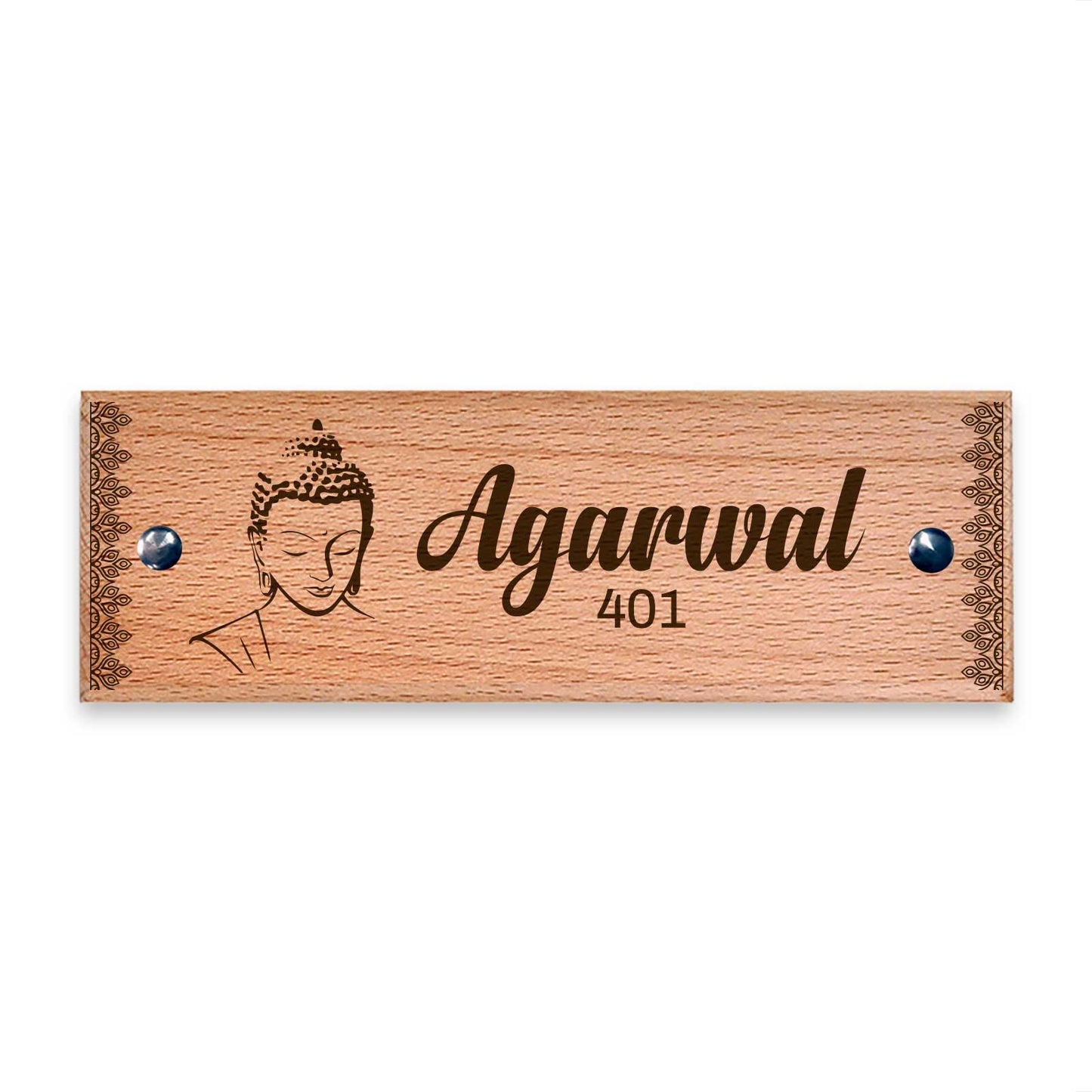 Buddha - Wooden Name Plate - Housenama