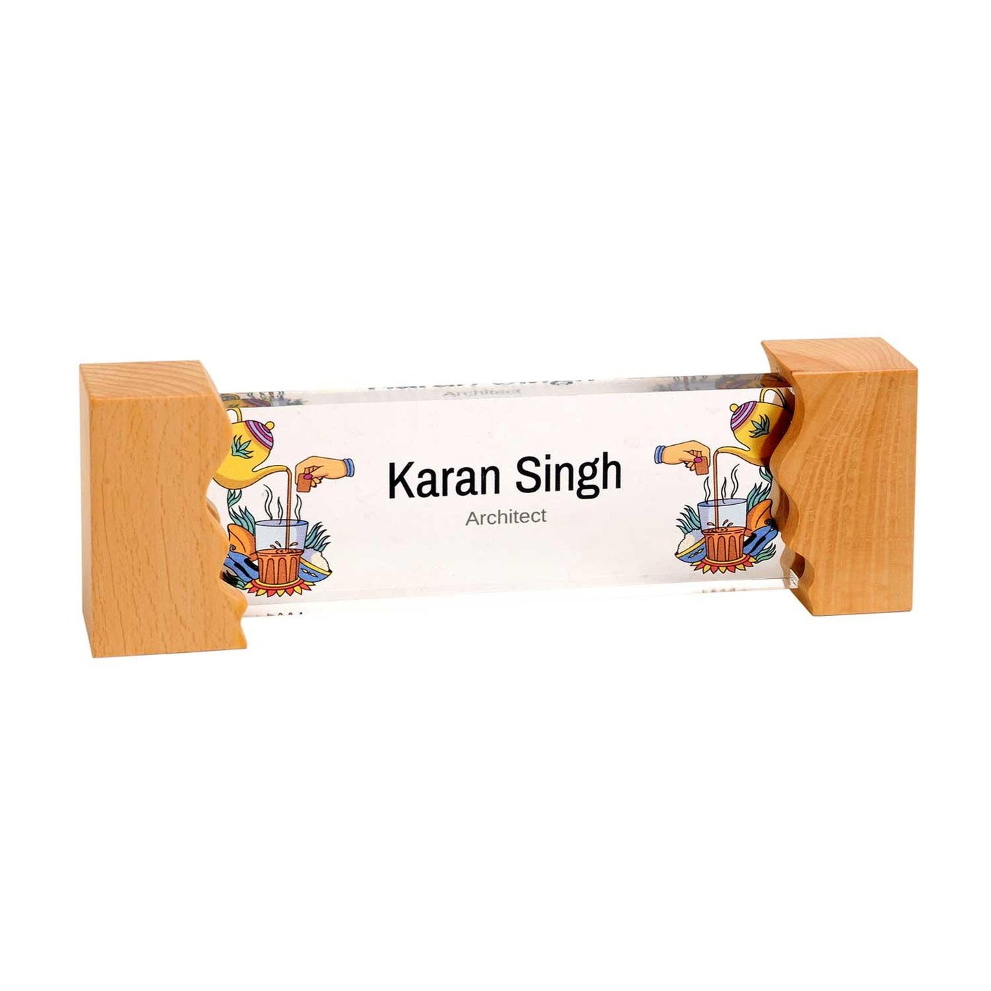 Cutting Chai Desk Name Plate with Wooden Stand - Housenama