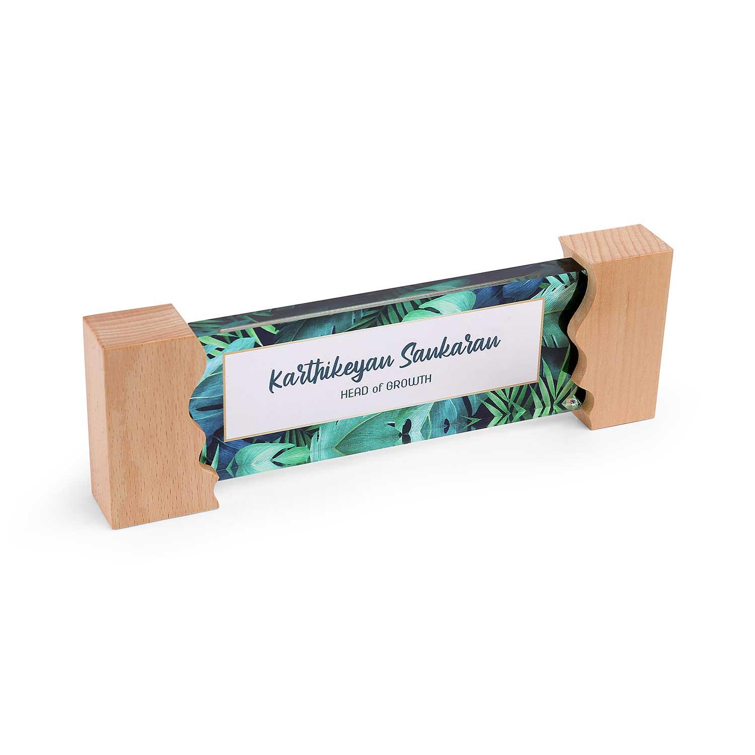 Foliage Desk Name Plate with Wooden Stand - Housenama