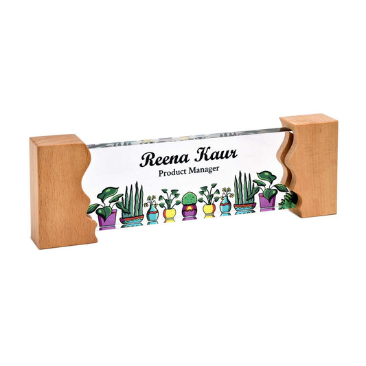 Green Thumb Desk Name Plate with Wooden Stand - Housenama