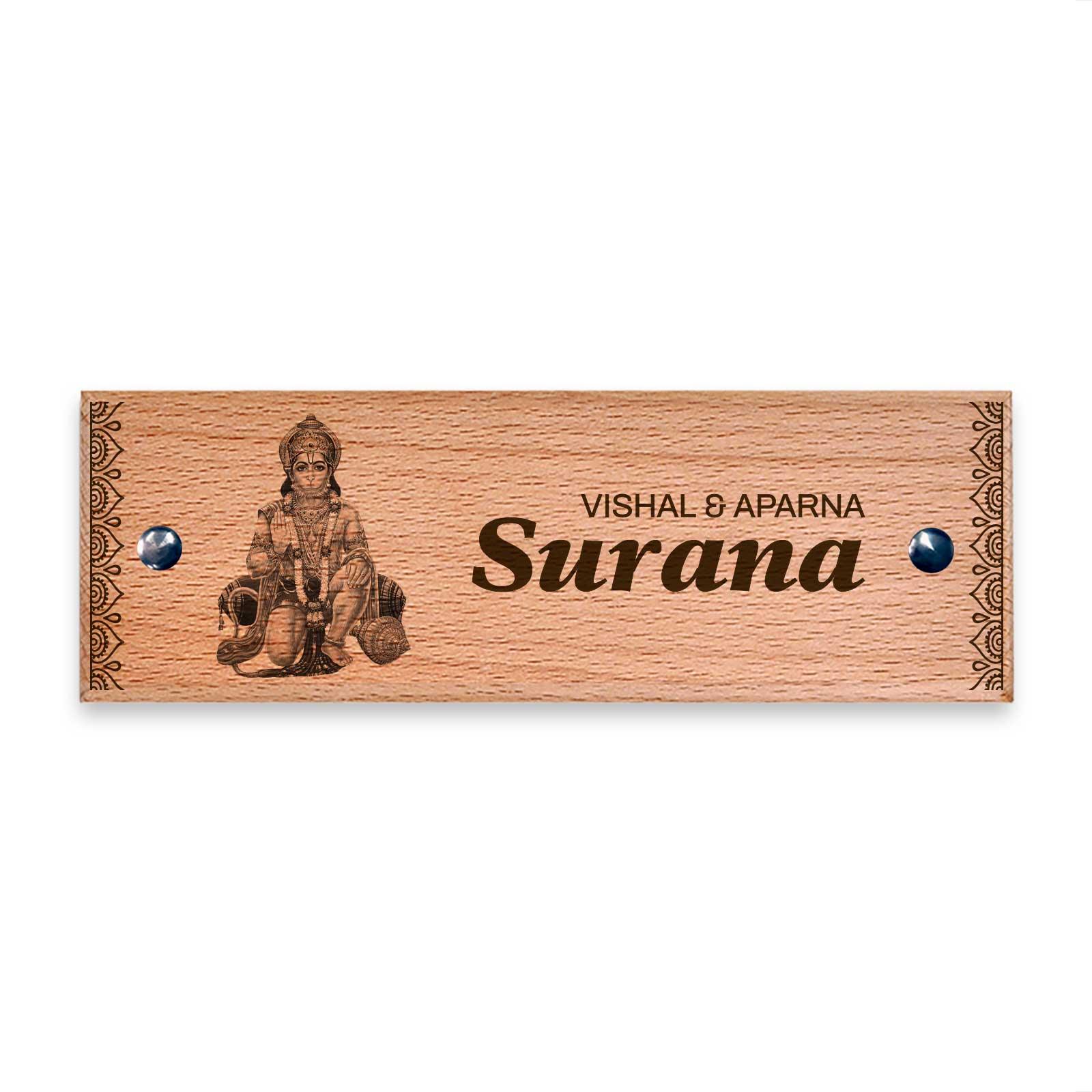 Hanuman - Wooden Name Plate - Housenama