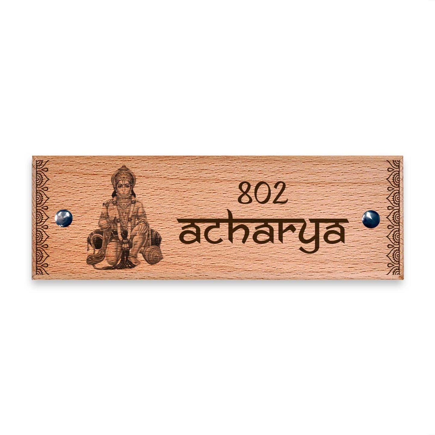 Hanuman - Wooden Name Plate - Housenama