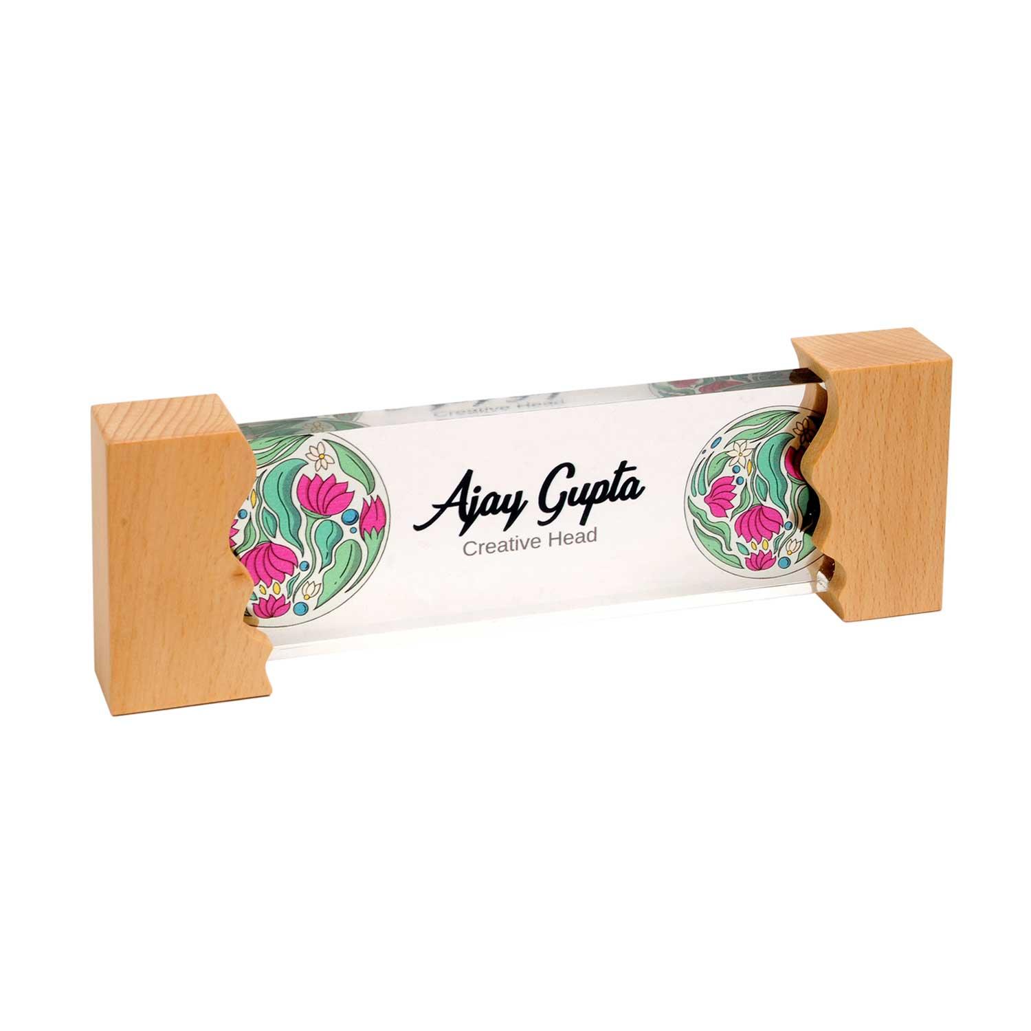 Planet Lotus Desk Name Plate with Wooden Stand - Housenama