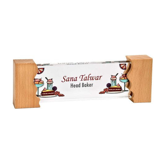 Sweet Tooth Desk Name Plate with Wooden Stand - Housenama